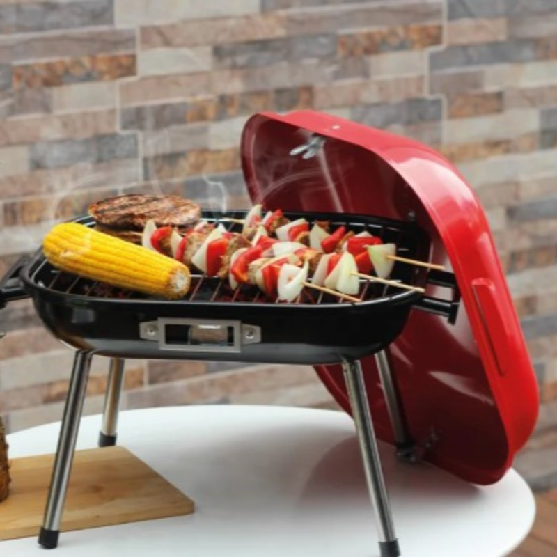 Parrilla de Mesa con Tapa Roja 37x37x33cm