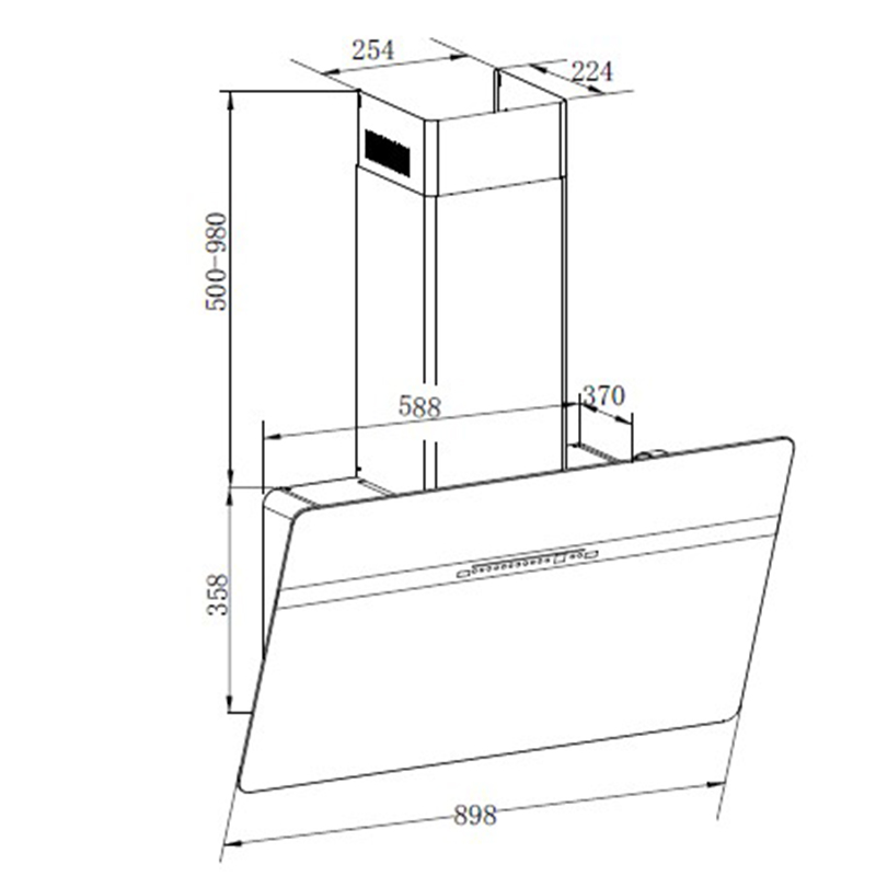 Campana Vaiola 90cm Glass Negro Mate Dipiu  