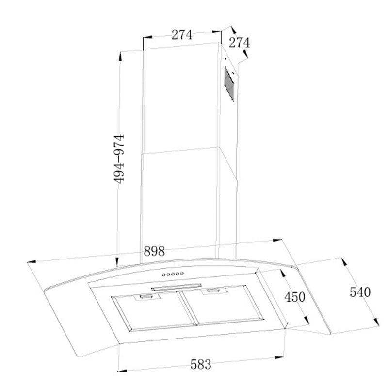 Campana Mastermaid Convex para Isla Acero Inoxidable 90cm