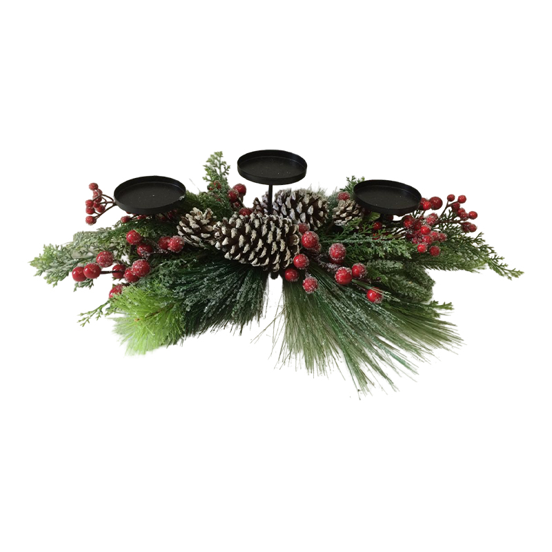 Portavelas con Cerezas y Piñones X3 66cm 