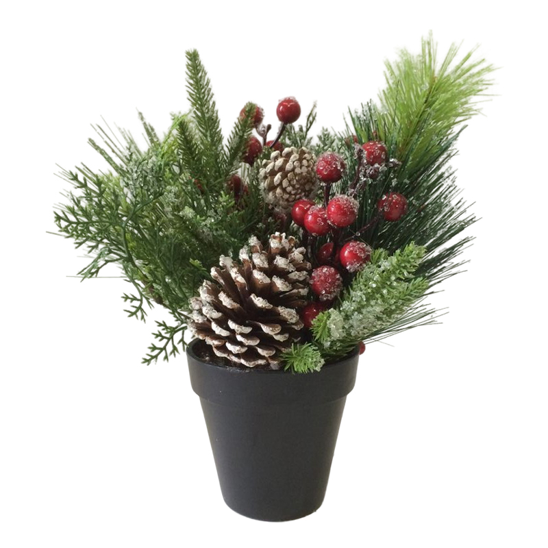 Maceta Navideña Cerezas y Piñones 30cm