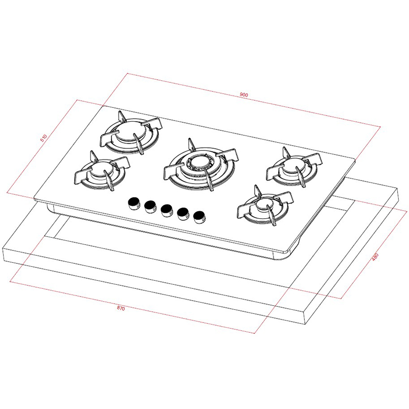 Cocina Ziente 4G+1TC 90x50cm Acero Inoxidable Mastermaid