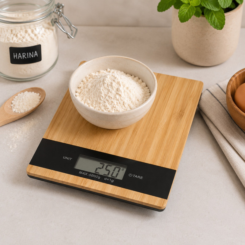 Balanza Digital de Bambú para Cocina 5kg