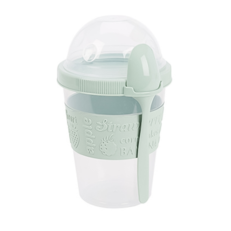 Vaso para Yogurt con Cuchara 600ml Verde