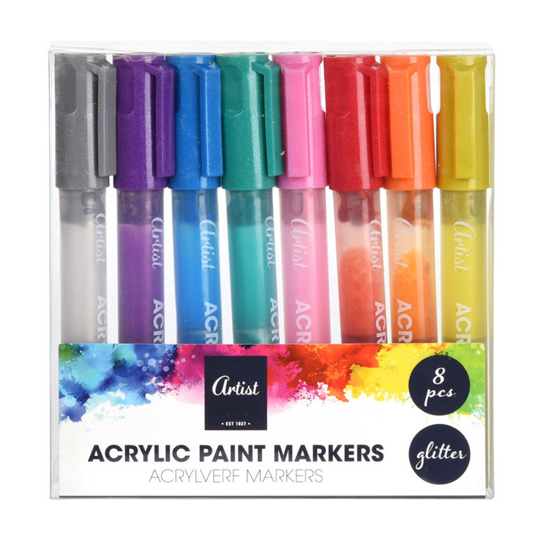 Marcadores Acrílicos con Glitter 8 Unidades
