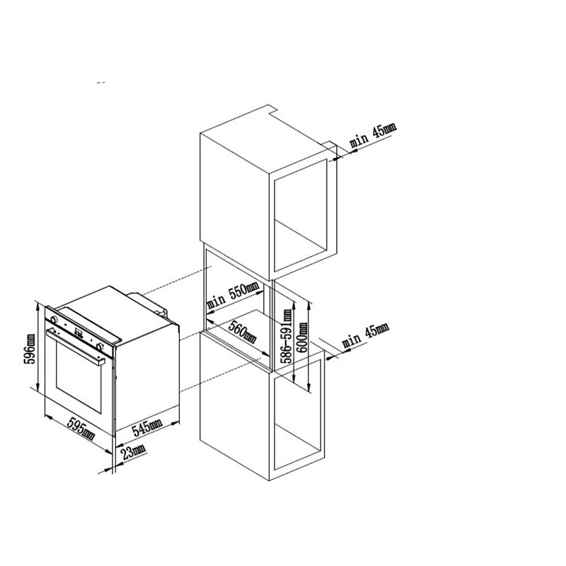 Horno Eléctrico 80L 10 Funciones AIRFRY Black Glass Matte Dipiu