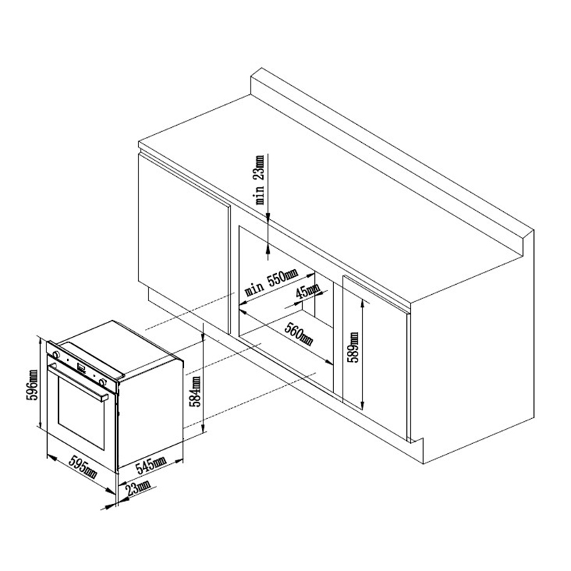 Horno Eléctrico 80L 10 Funciones AIRFRY Black Glass Matte Dipiu