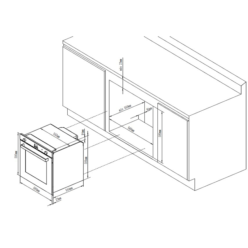 Horno a Gas Convección 90L Black Glass Mate Dipiu