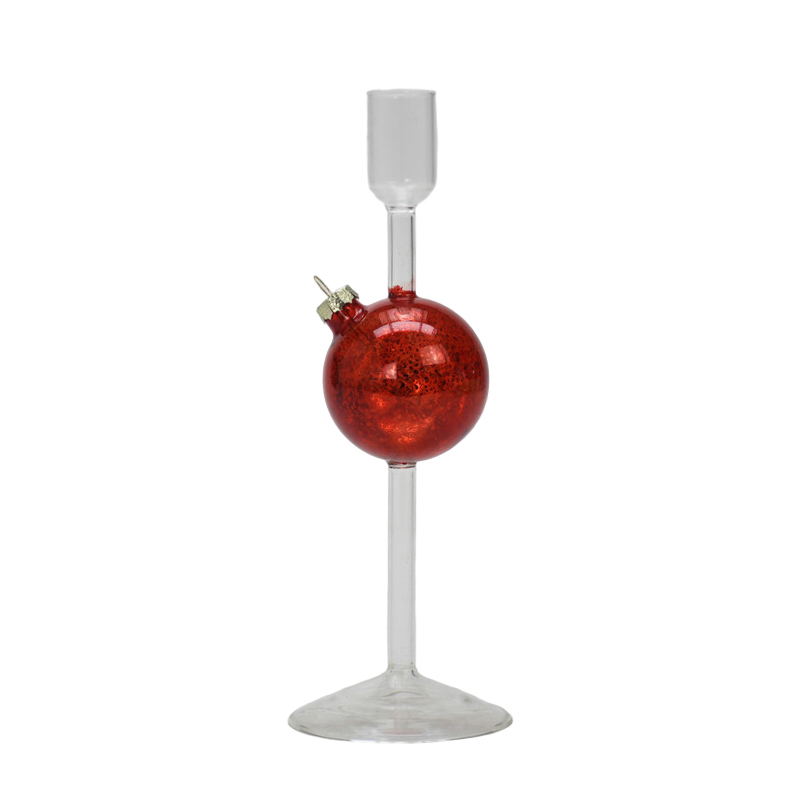 Candelabro de Vidrio con Bola Roja 7.5x18cm