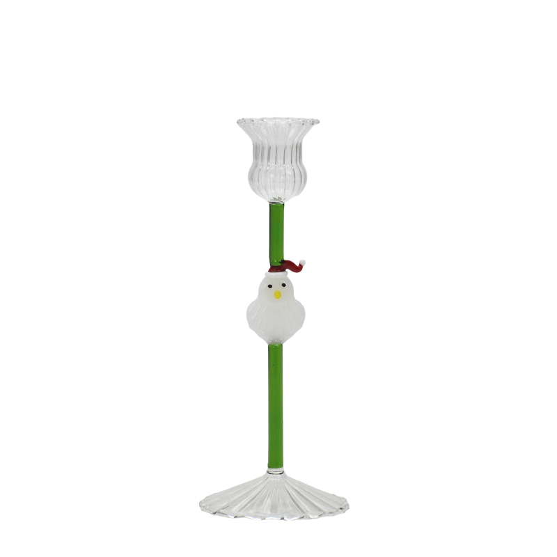 Candelabro de Vidrio con Santa 8x21cm