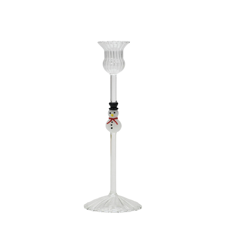 Candelabro de Vidrio con Muñeco de Nieve 8x23cm