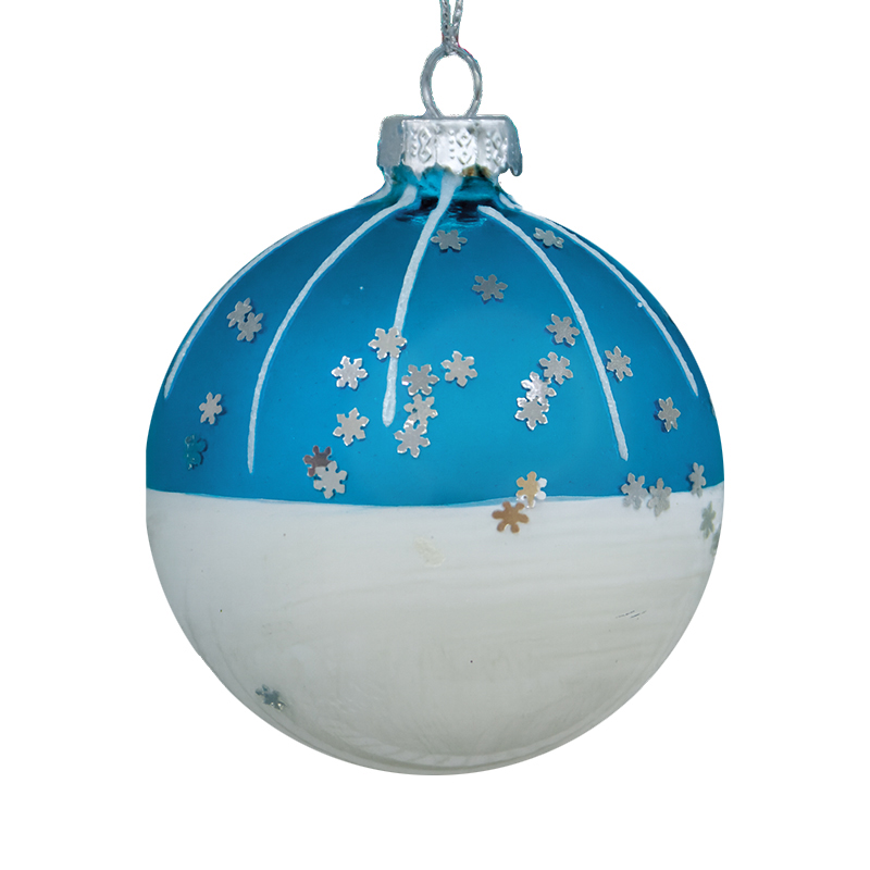 Bola de Vidrio Colgante Blanco y Celeste 8cm