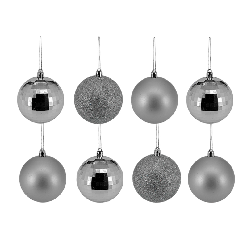 Bola Navideña Disco Plata 5cm 8 Piezas Acabado Brillante Mate y Escarchado