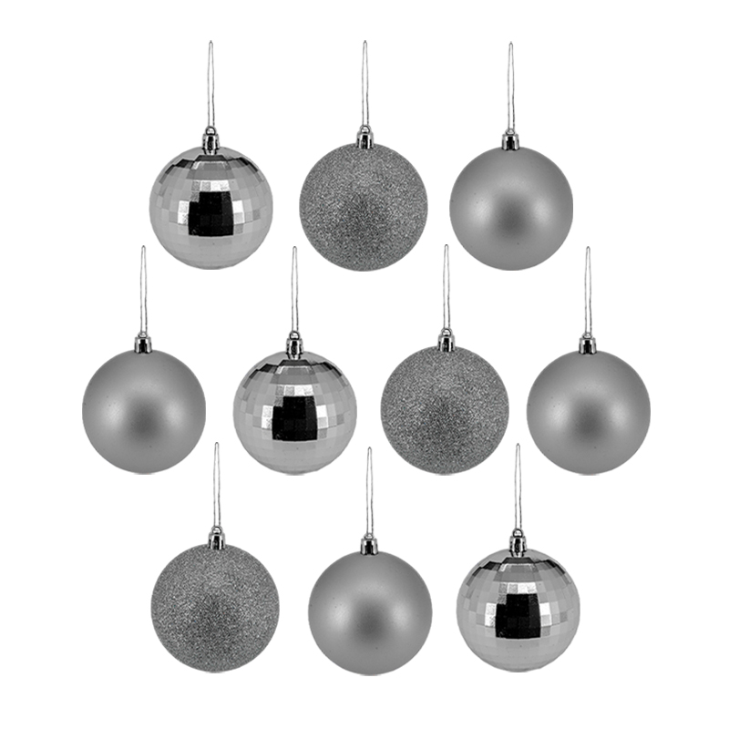 Bola Navideña Disco Plata 7cm 10 Piezas Acabado Brillante Mate y Escarchado
