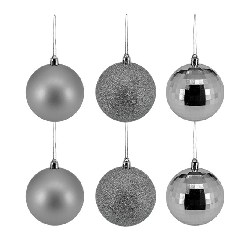 Bola Navideña Disco Plata 8cm 6 Piezas Acabado Brillante Mate y Escarchado