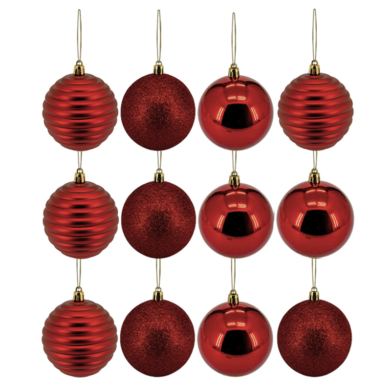 Bola Navideña Stripe Rojo 6cm 12 Piezas Acabado Brillante Mate y Escarchado