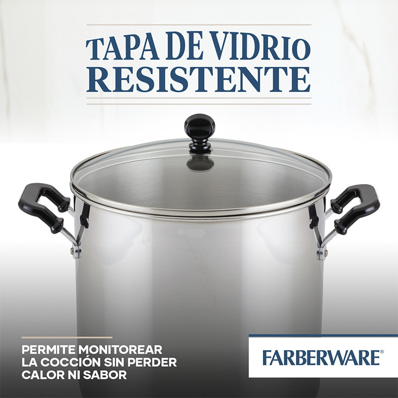 Olla 10.4LT con Tapa de Vidrio Classic Inoxidable Farberware