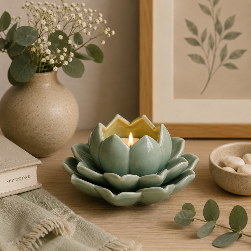 Portavelas Flor de Loto Verde 12x6.5cm