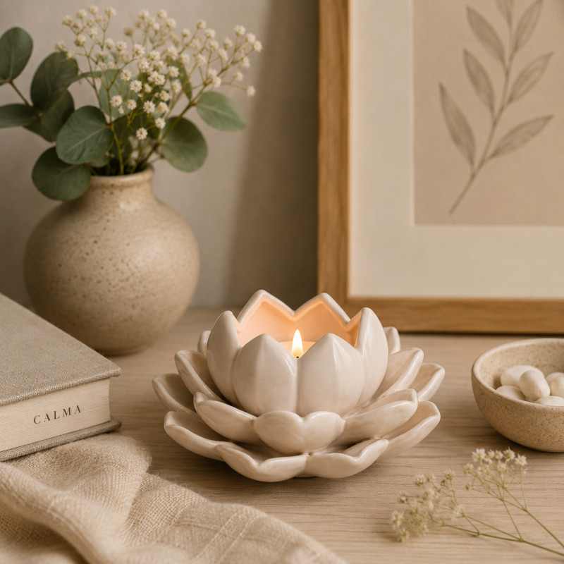 Portavelas Flor de Loto 1Ivory 2x6.5cm
