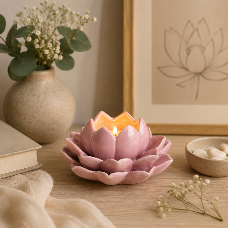 Portavelas Flor de Loto Rosa 12x6.5cm