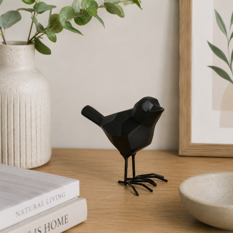 Adorno Pájaro Geométrico Negro 83mm