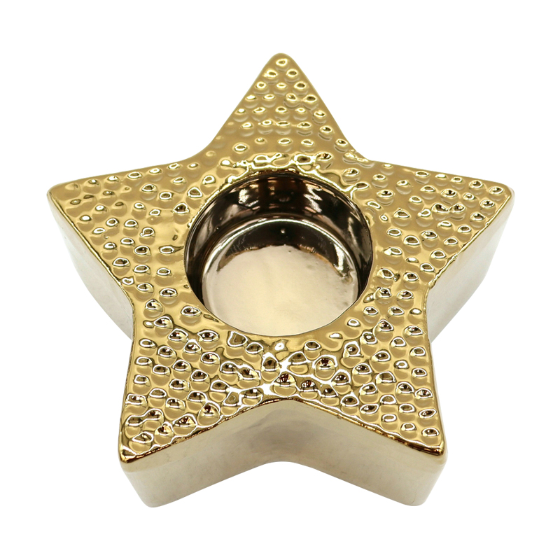 Portavela de Cerámica Diseño Estrella Oro