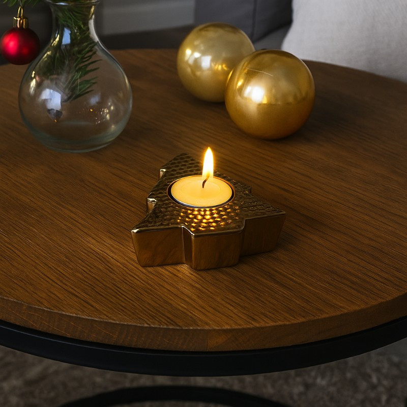 Portavela de Cerámica Diseño Estrella Oro