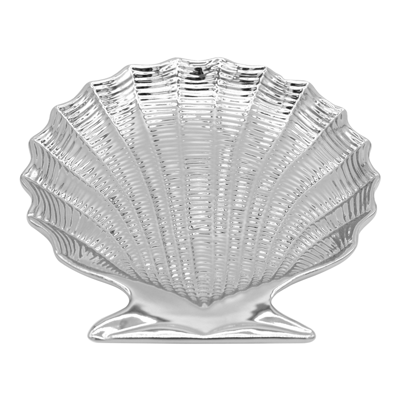 Bandeja Cerámica Diseño Concha 21x21cm Plata