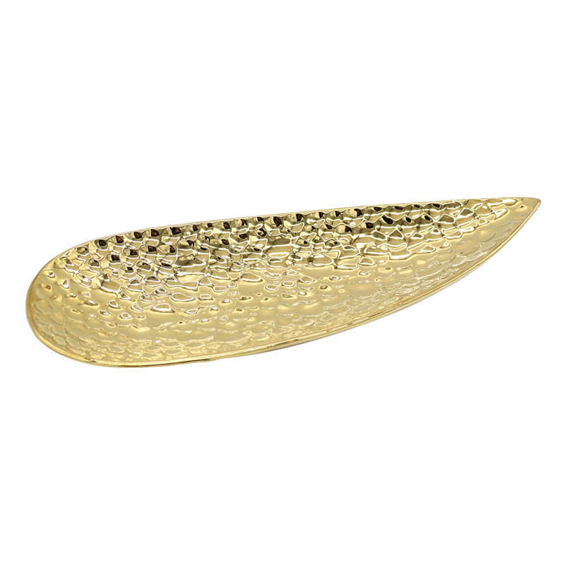 Bandeja de Cerámica Diseño de Hoja 15x39cm Oro