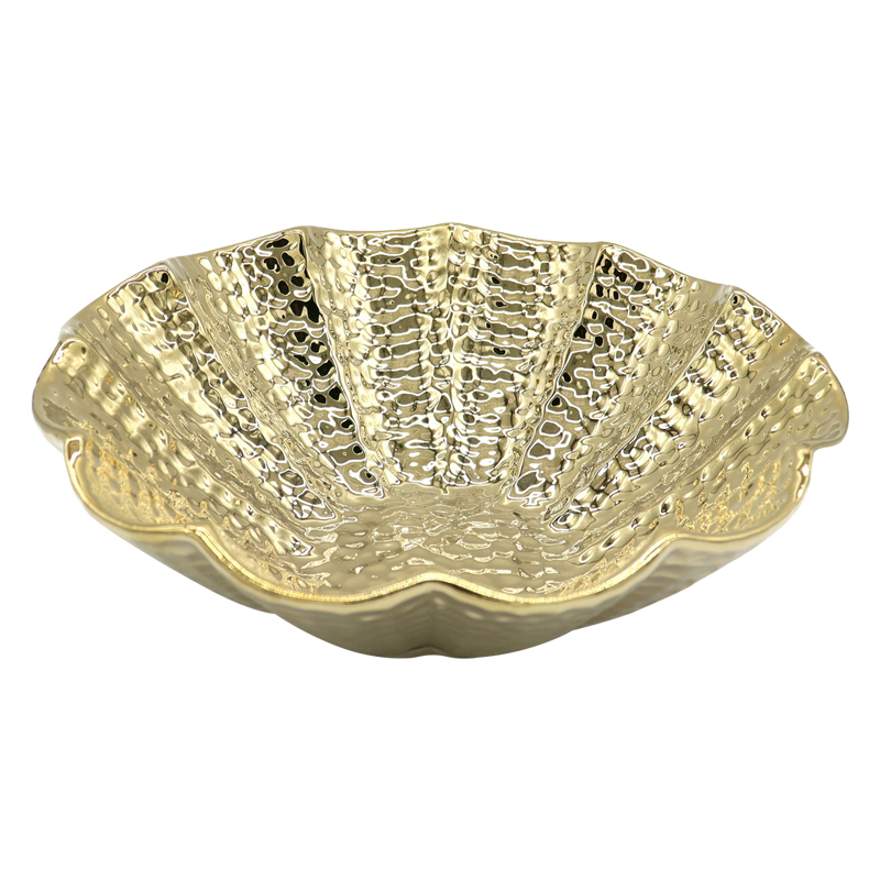 Bandeja de Cerámica con Diseño de Flor 26x26cm Oro
