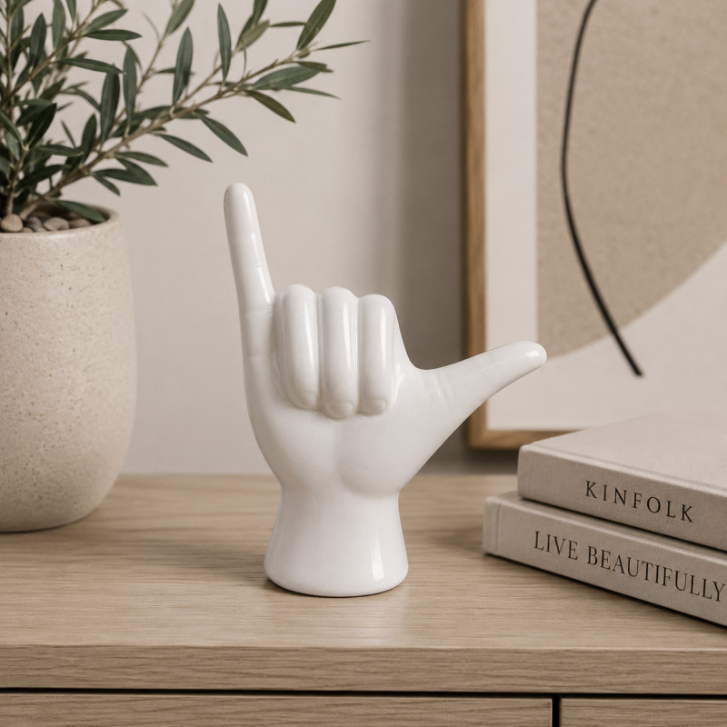 Adorno de Cerámica Diseño de Mano Surf 18cm Blanco