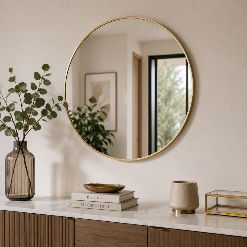 Espejo 60cm Borde Metal Oro