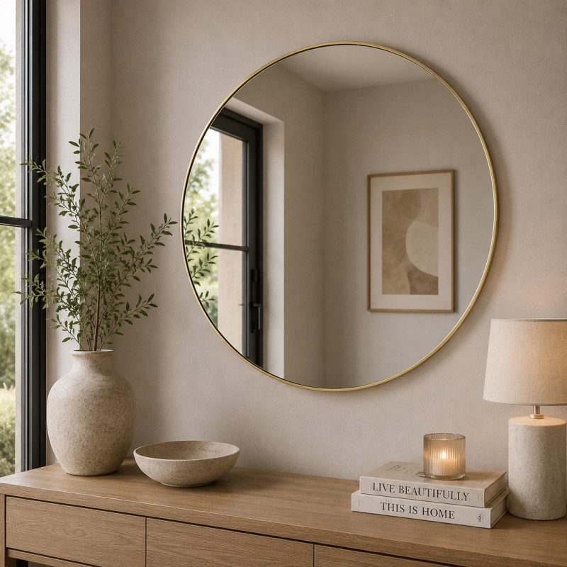 Espejo 110cm Borde Metal Oro