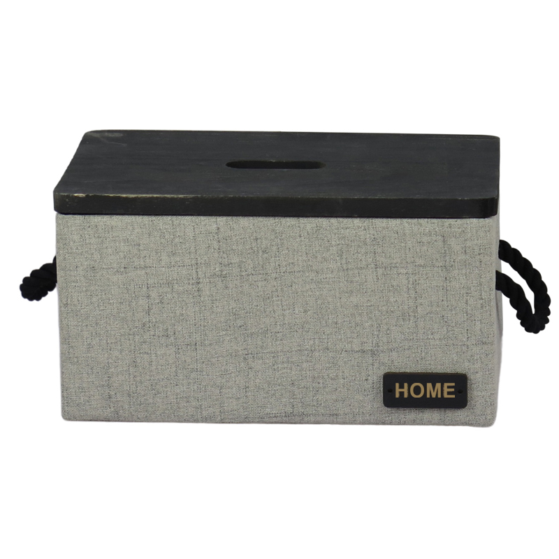 Cesto Tela Broun Gris con Tapa 34X17X24cm