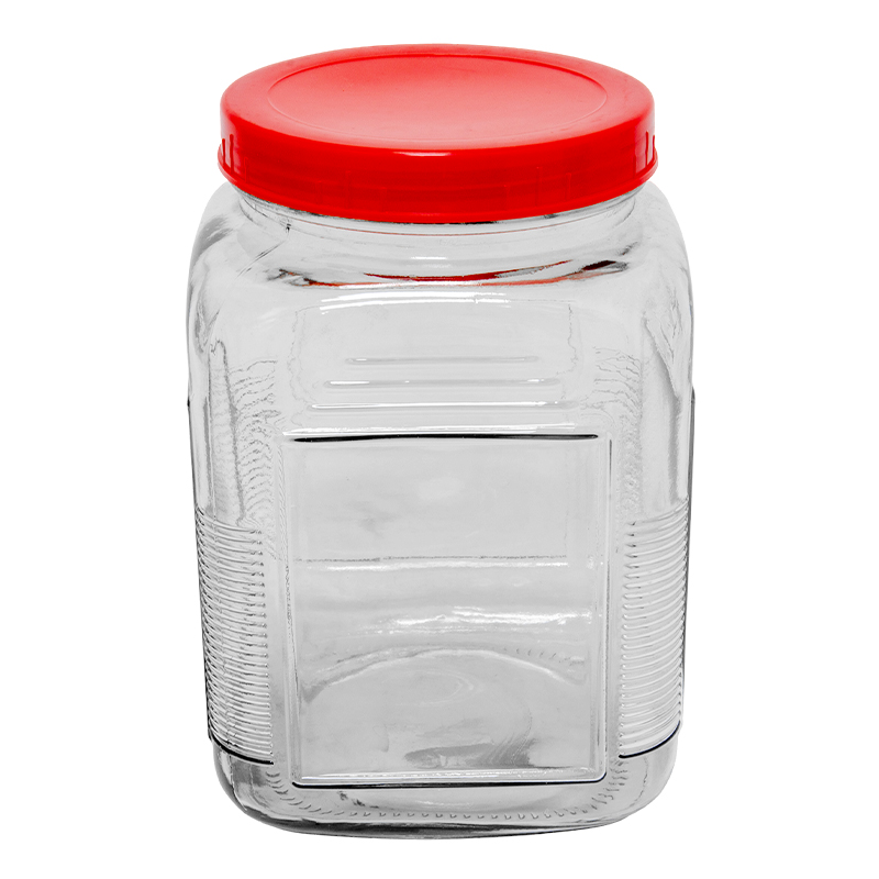 Frasco de Vidrio con Tapa Plástica Roja 2.7 Litros