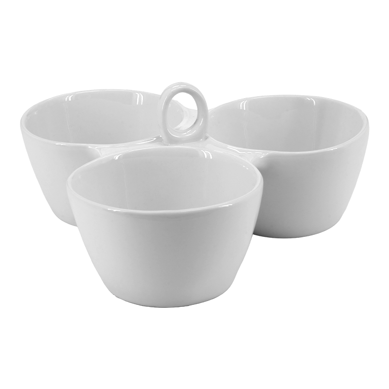 Bandeja Triple de Cerámica Blanca 17x18x8cm