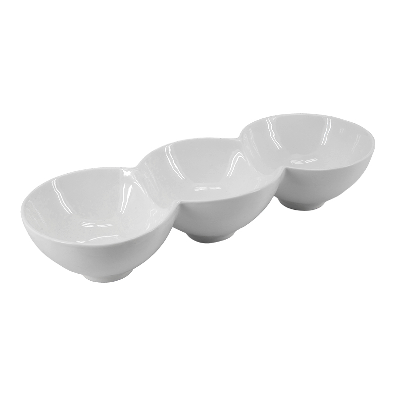 Bandeja Triple de Cerámica Blanca 10x27x5cm