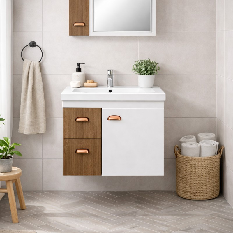 Mueble de Baño 60cm con Espejo Itai Blanco Nogal