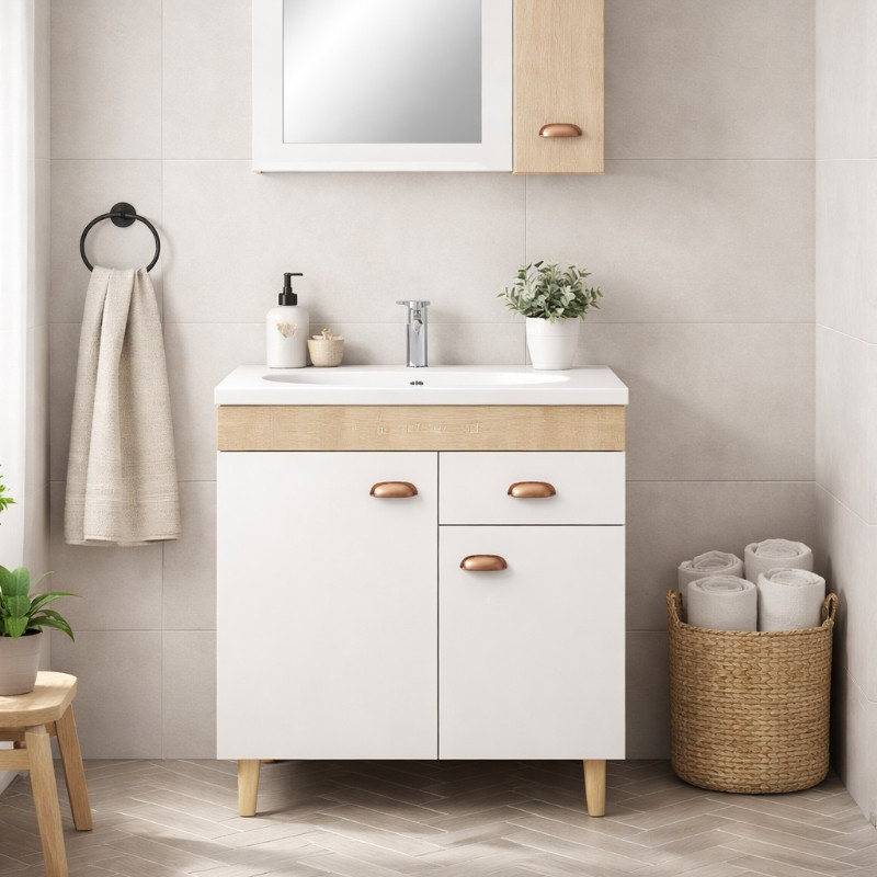 Mueble de Baño Portofino 80cm 3 Puertas Blanco Roble