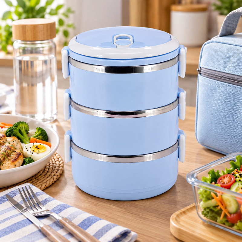 Vianda Triple para Comida Acero 2.1L Celeste