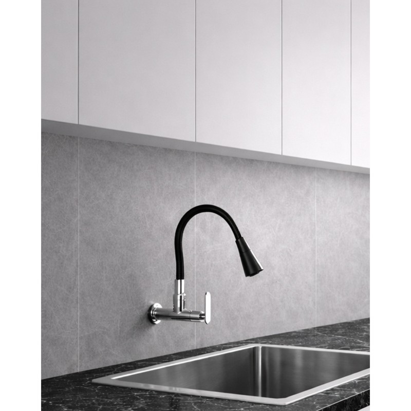 Grifería Mana de Pared para Cocina Pico Flex Negro Vitta