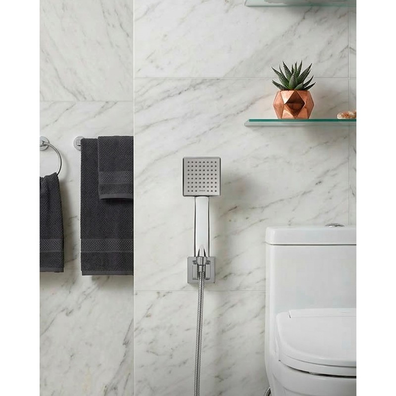 Ducha Teléfono Cuadrada Cromada con Soporte y Manguera