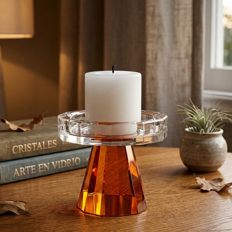 Portavela de Cristal Austria Orange 8cm