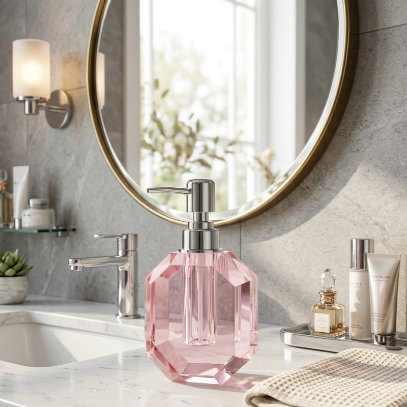 Dispensador de Jabón de Cristal Ganz Rose 16 cm