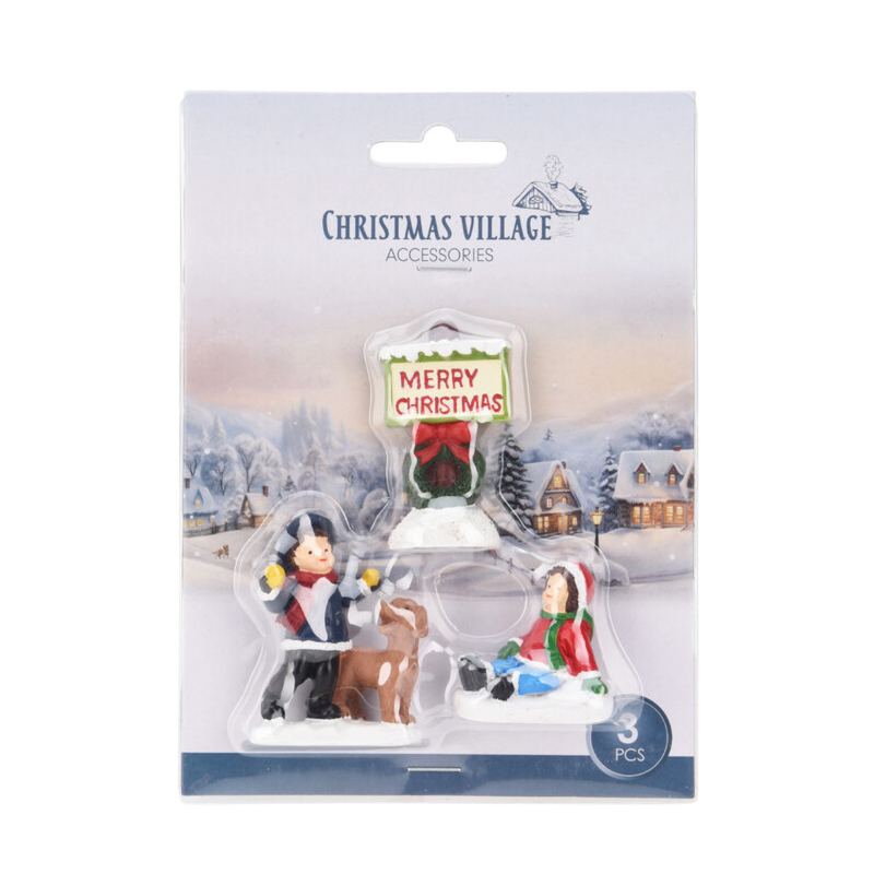 Figura Merry para Pueblo Navideño 5X4cm 3 Piezas 