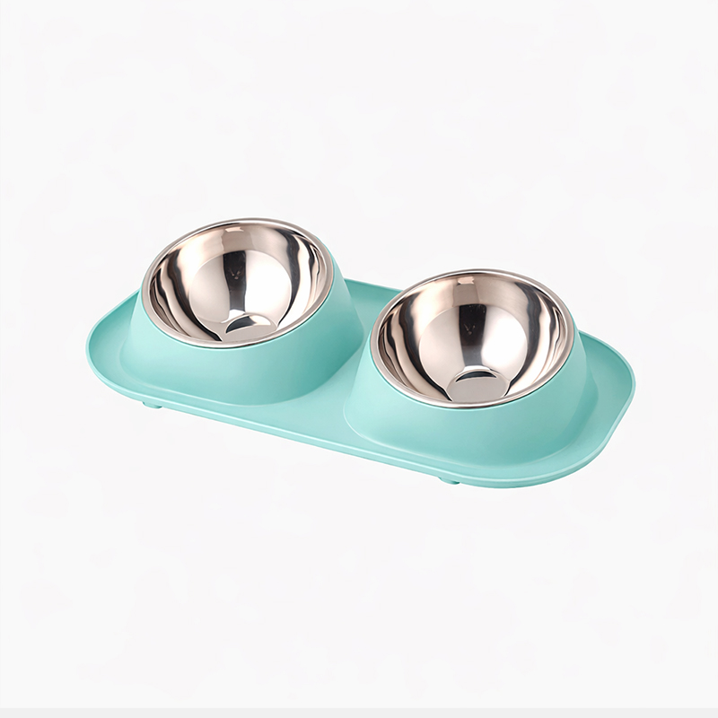 Plato Plástico Inoxidable Doble Inclinado para Mascotas
