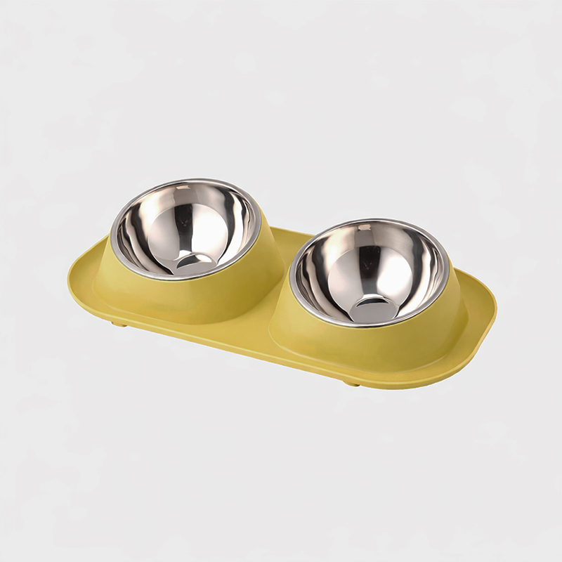 Plato Plástico Inoxidable Doble Inclinado para Mascotas