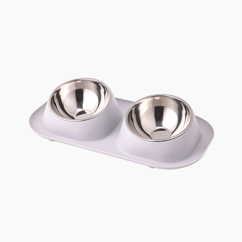 Plato Plástico Inoxidable Doble Inclinado para Mascotas