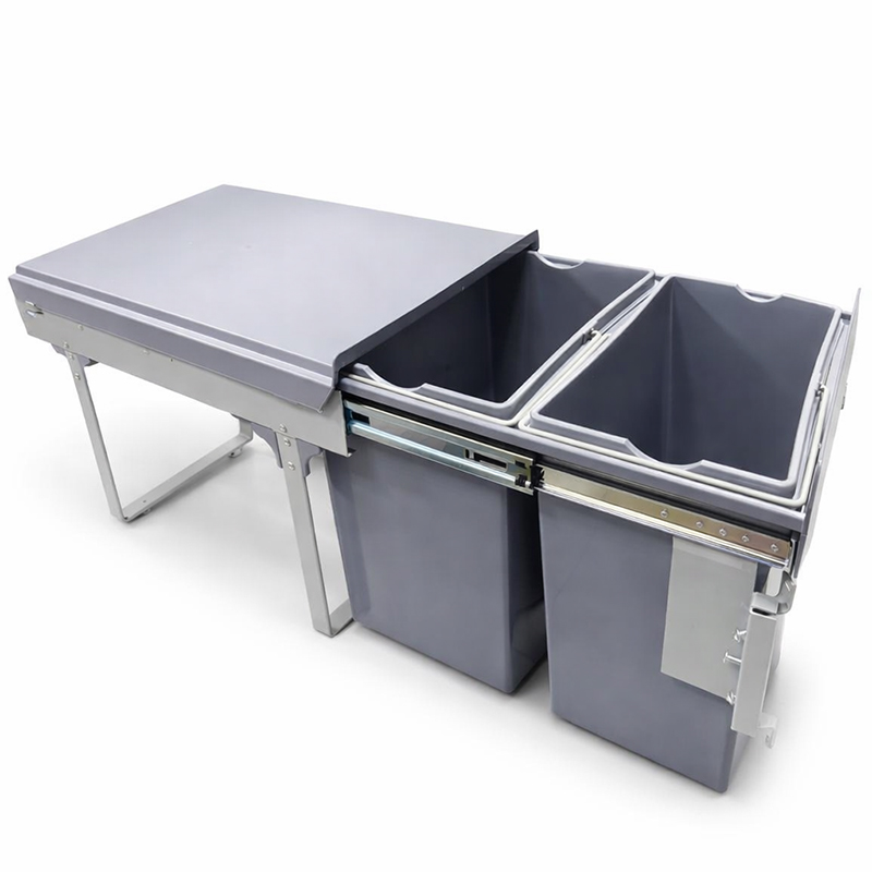 Tacho Doble Gris con Riel para Desperdicios 