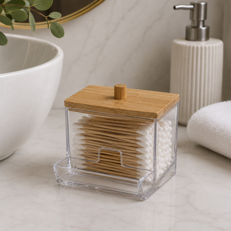 Dispensador de Cotonetes Tapa Bambú